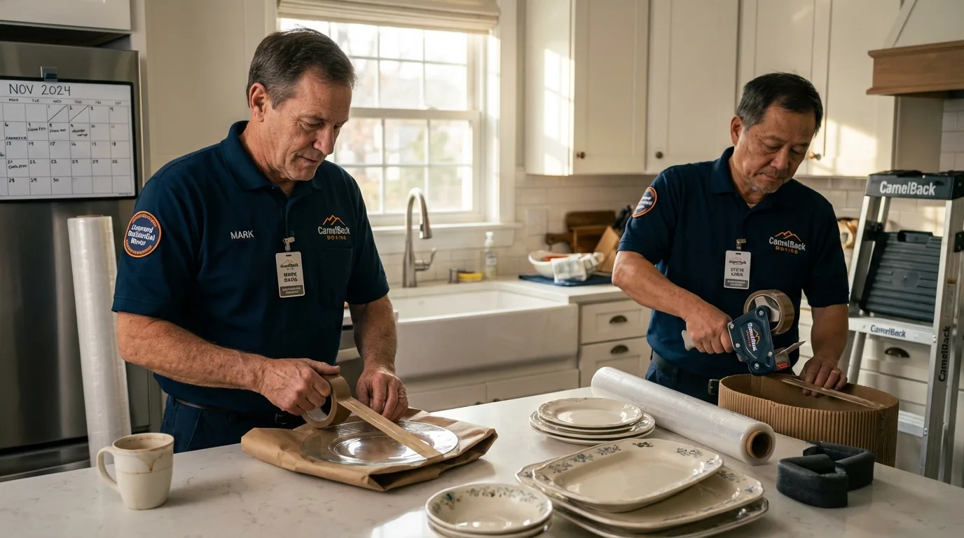 Professional crew packing kitchen dishware in Griggsville, IL